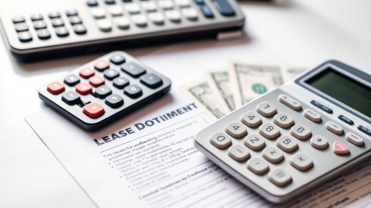 Calculator and cash on a lease document representing buyout fee calculation